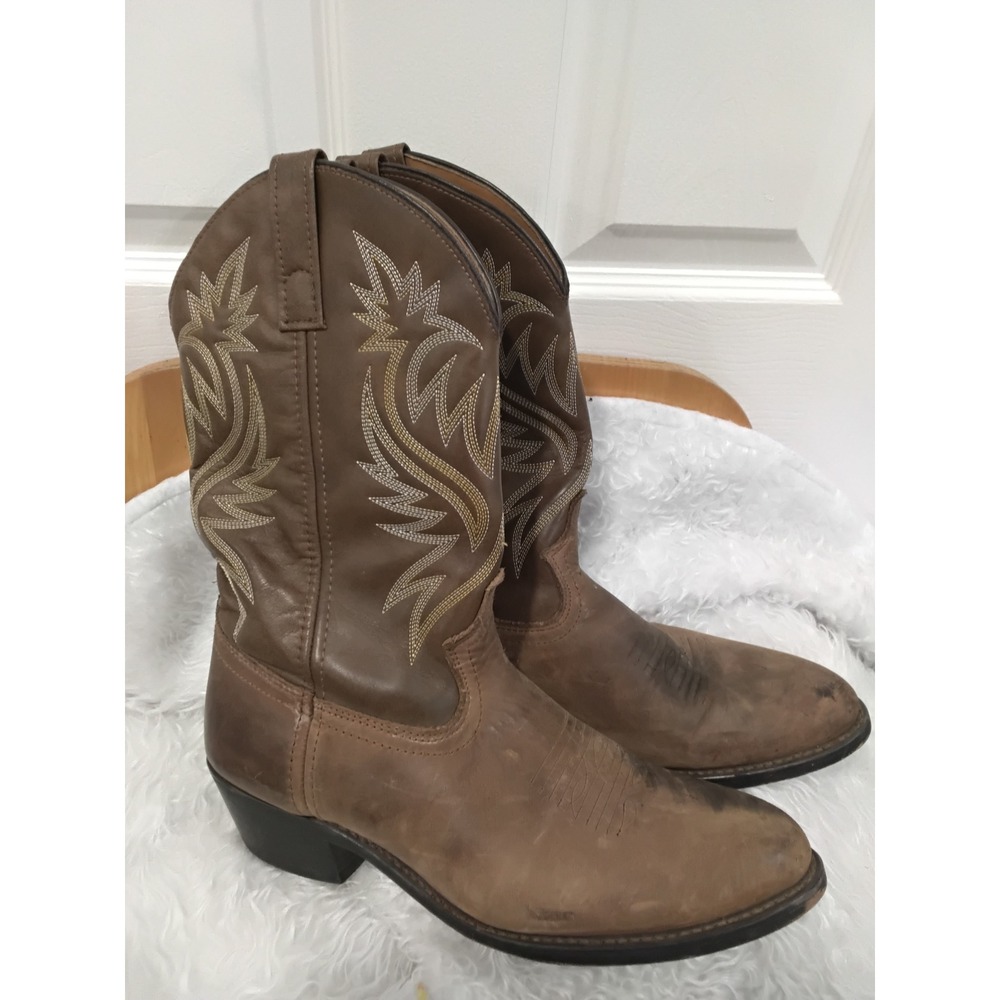 Laredo Mens Brown‎ Leather Western Cowboy Boots Pointed Toe Stitched 9 EW